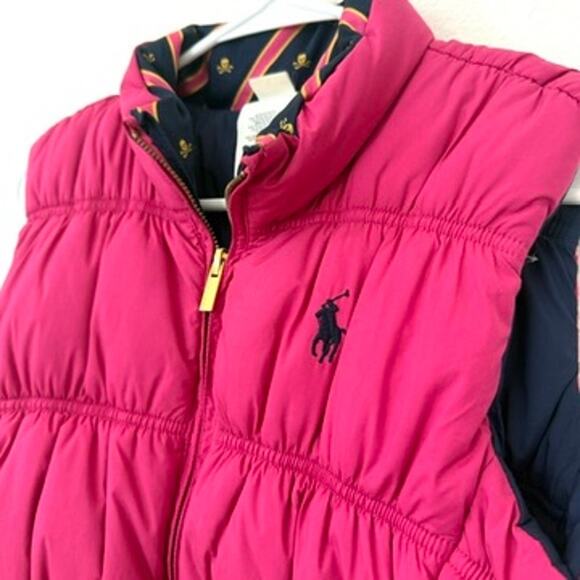 Ralph Lauren Rugby Reversible Puffer Vest Pink Navy Girls L (12-14) RARE Vintage - Picture 2 of 7